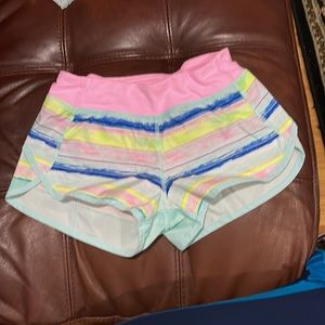 Ivivva Girls Running Shorts Sz 12 Pink Yellow, Blue Lined Lululemon BarbieCore